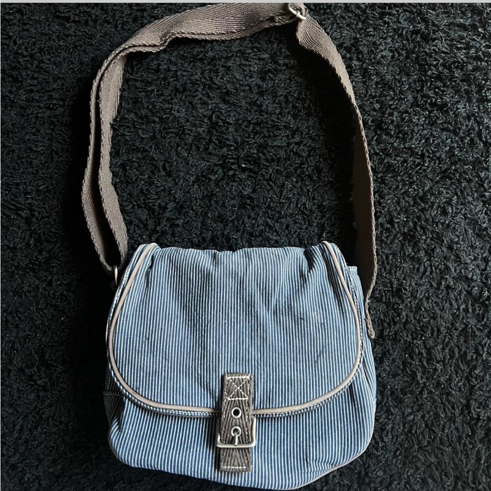 Elegant Blue and Brown Crossbody Bag